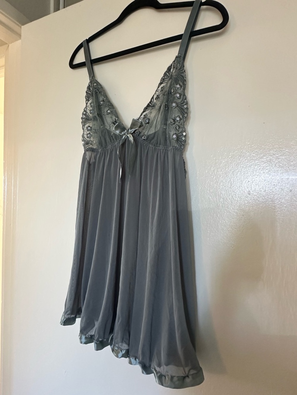 Vintage Victoria's Secret Sheer Lace Babydoll Nightdress in Slate Gray NWOT M/L - Picture 2 of 8